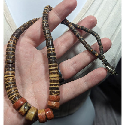 Vintage Handmade Wood And Stone Heishi Necklace