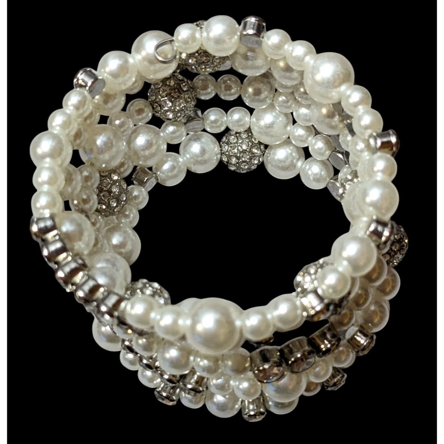 Paparazzi Glam Faux Pearl Rhinestone Beaded Coil Bracelet