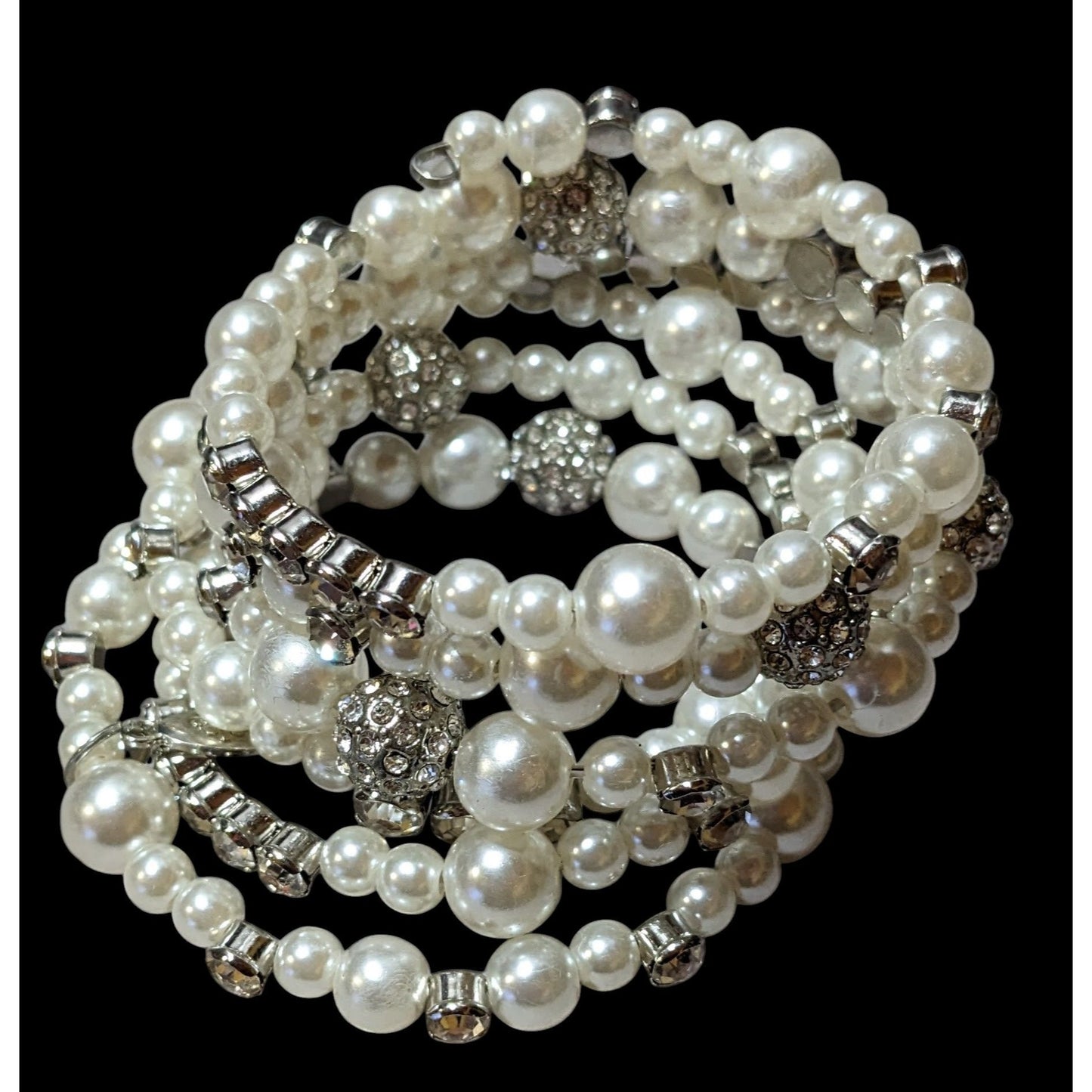 Paparazzi Glam Faux Pearl Rhinestone Beaded Coil Bracelet