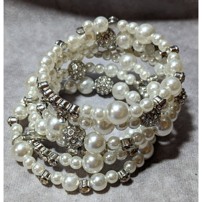 Paparazzi Glam Faux Pearl Rhinestone Beaded Coil Bracelet