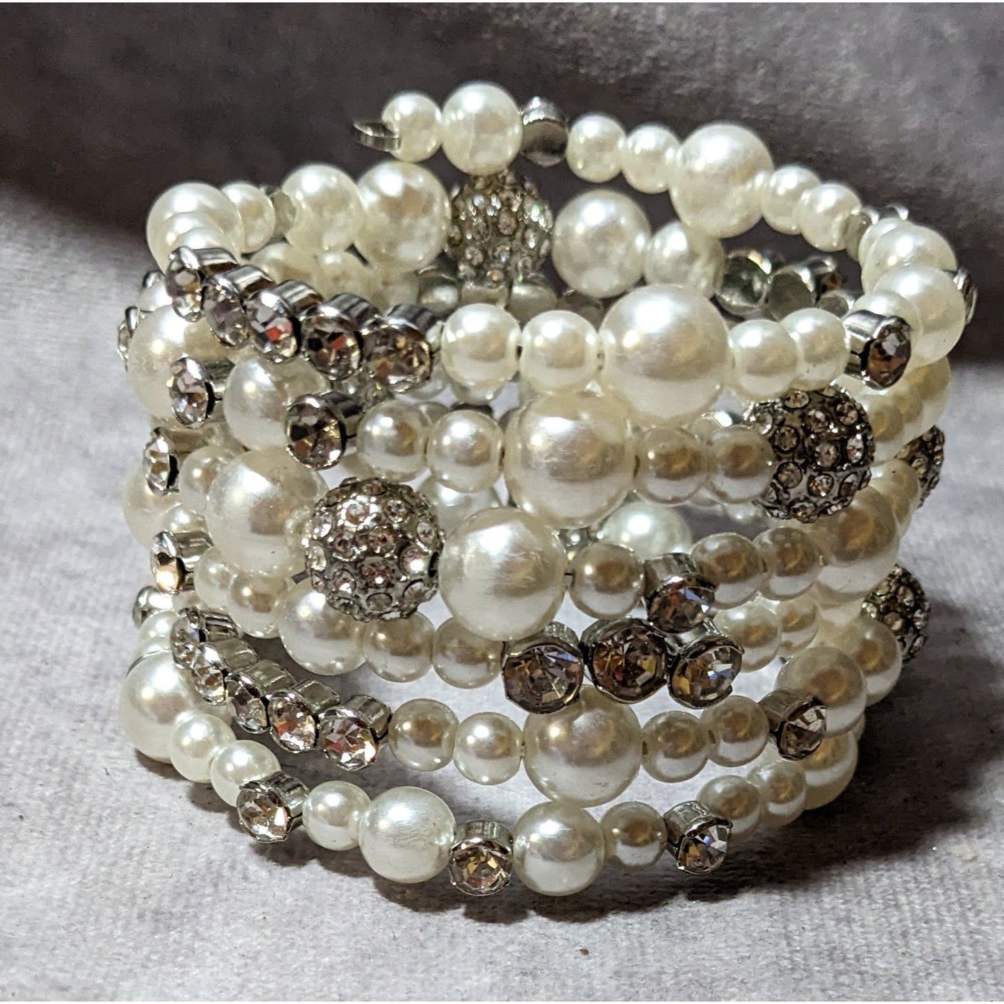 Paparazzi Glam Faux Pearl Rhinestone Beaded Coil Bracelet