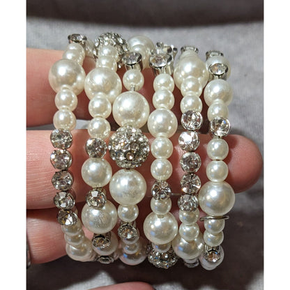 Paparazzi Glam Faux Pearl Rhinestone Beaded Coil Bracelet