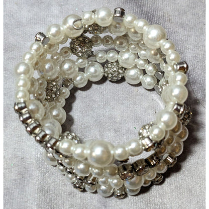 Paparazzi Glam Faux Pearl Rhinestone Beaded Coil Bracelet