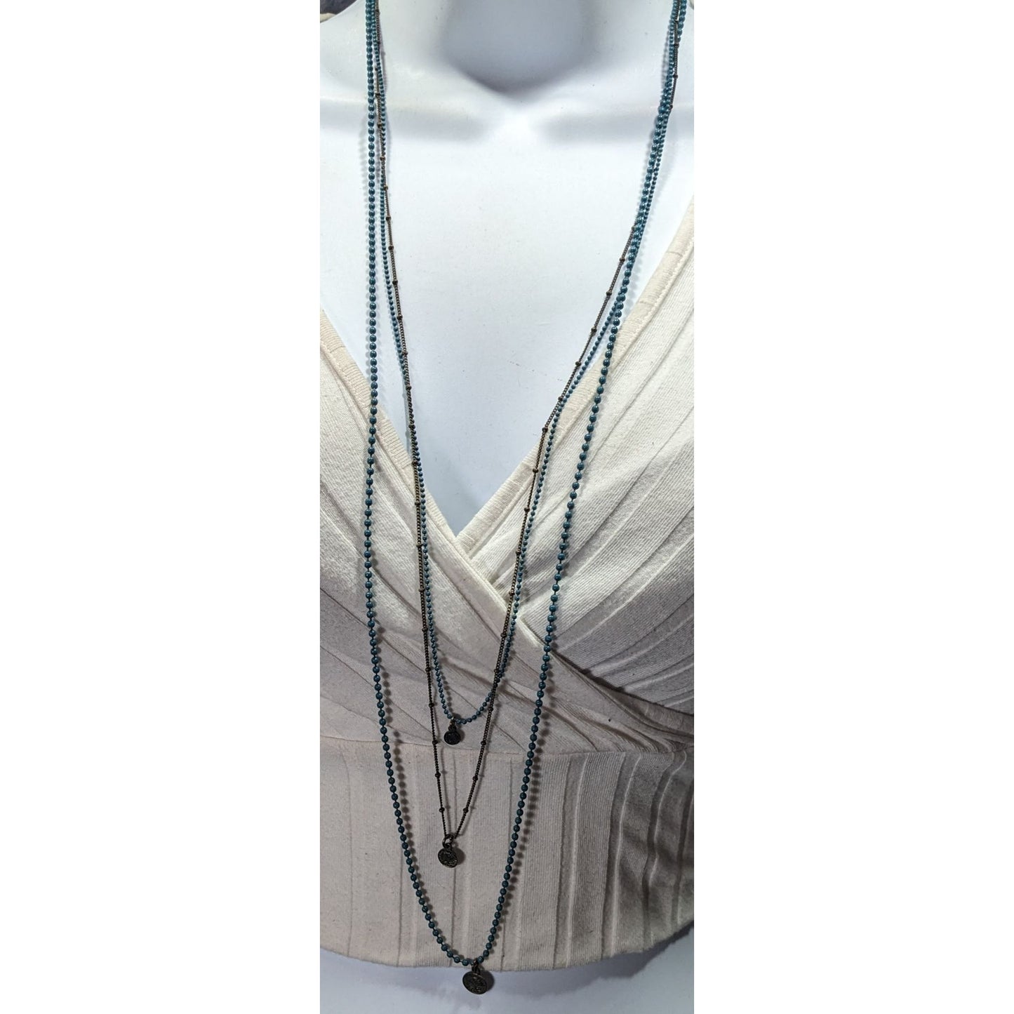Bohemian Layered Mini Medallion Charm Blue And Gold Tone Necklace