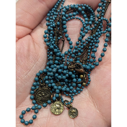 Bohemian Layered Mini Medallion Charm Blue And Gold Tone Necklace