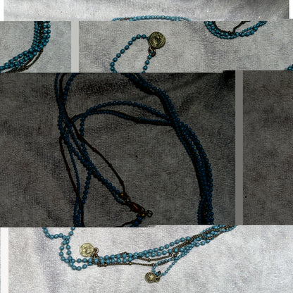 Bohemian Layered Mini Medallion Charm Blue And Gold Tone Necklace