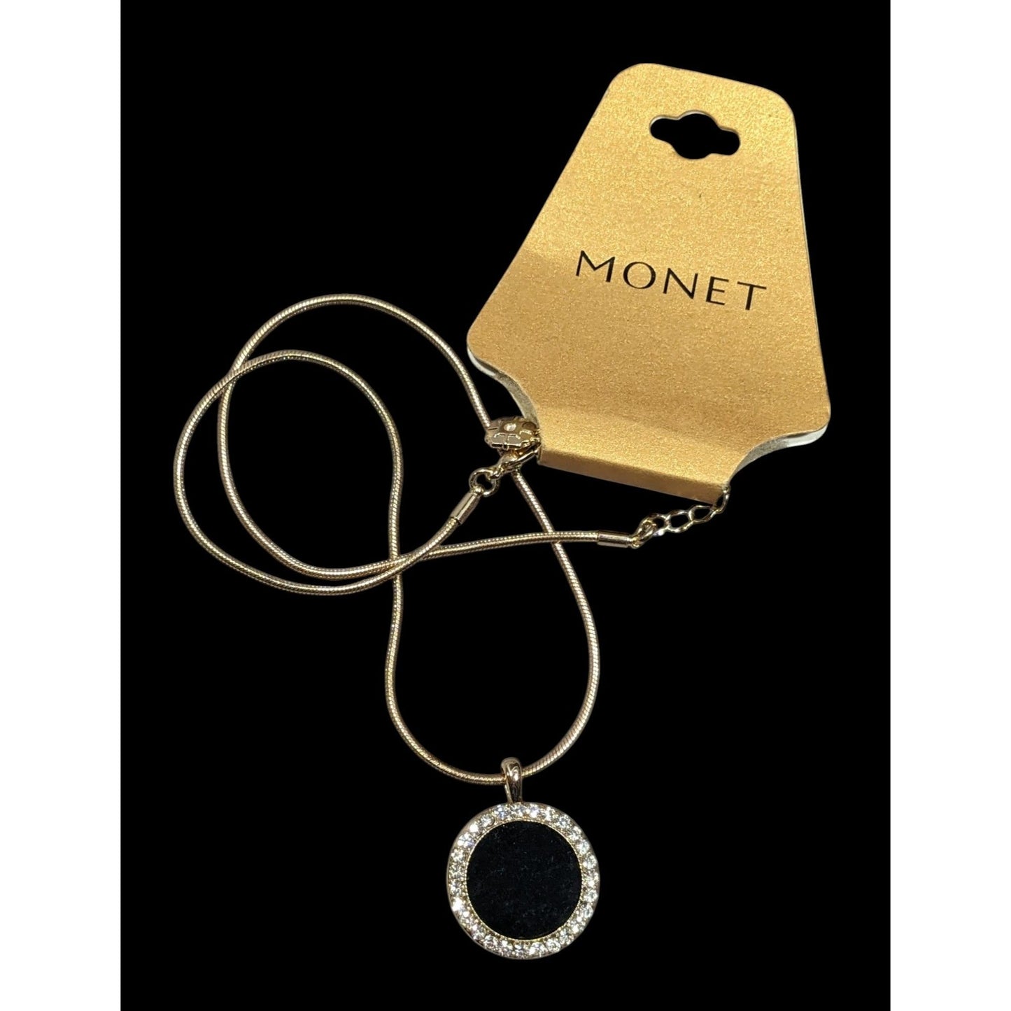 Monet Social Tower Gold Tone Black Velvet Pendant Necklace