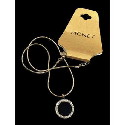 Monet Social Tower Gold Tone Black Velvet Pendant Necklace