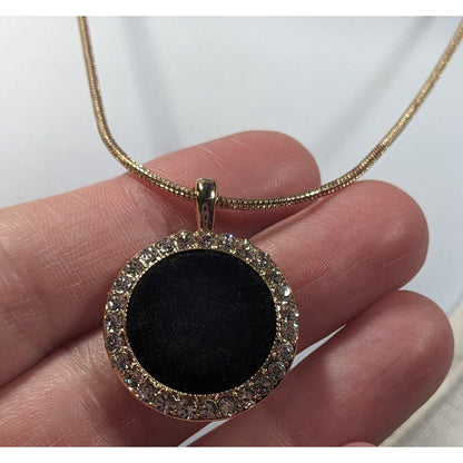 Monet Social Tower Gold Tone Black Velvet Pendant Necklace