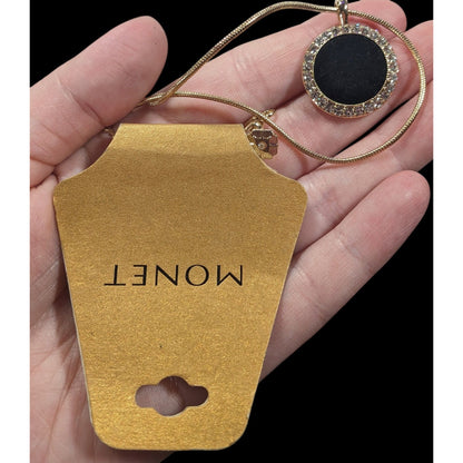 Monet Social Tower Gold Tone Black Velvet Pendant Necklace