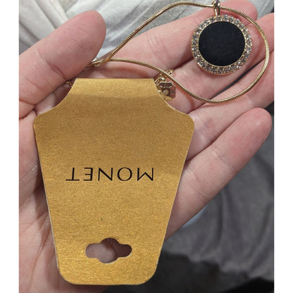 Monet Social Tower Gold Tone Black Velvet Pendant Necklace