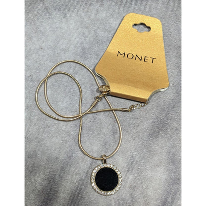 Monet Social Tower Gold Tone Black Velvet Pendant Necklace