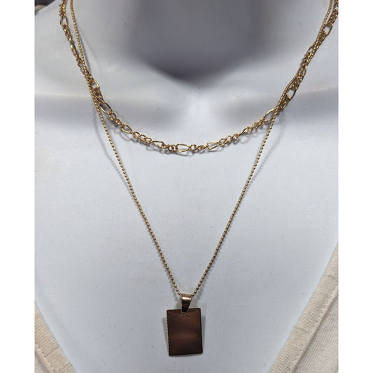 Minimalist Elegant Multilayer Gold Tone Chain And Pendant Necklace