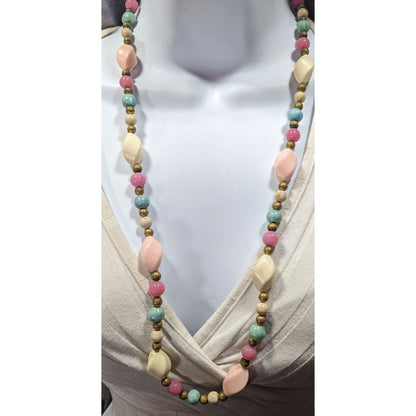 Vintage Retro Pastel Lucite And Stone Beaded Necklace
