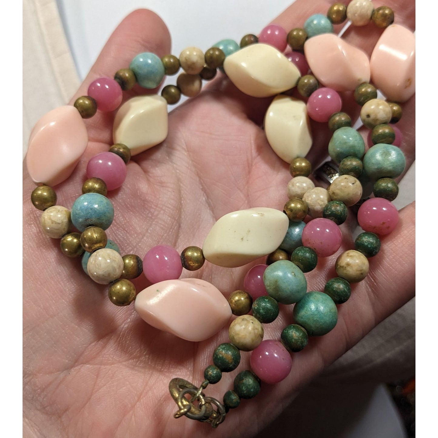 Vintage Retro Pastel Lucite And Stone Beaded Necklace