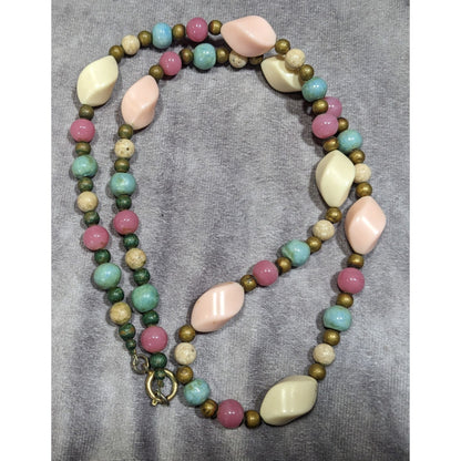 Vintage Retro Pastel Lucite And Stone Beaded Necklace
