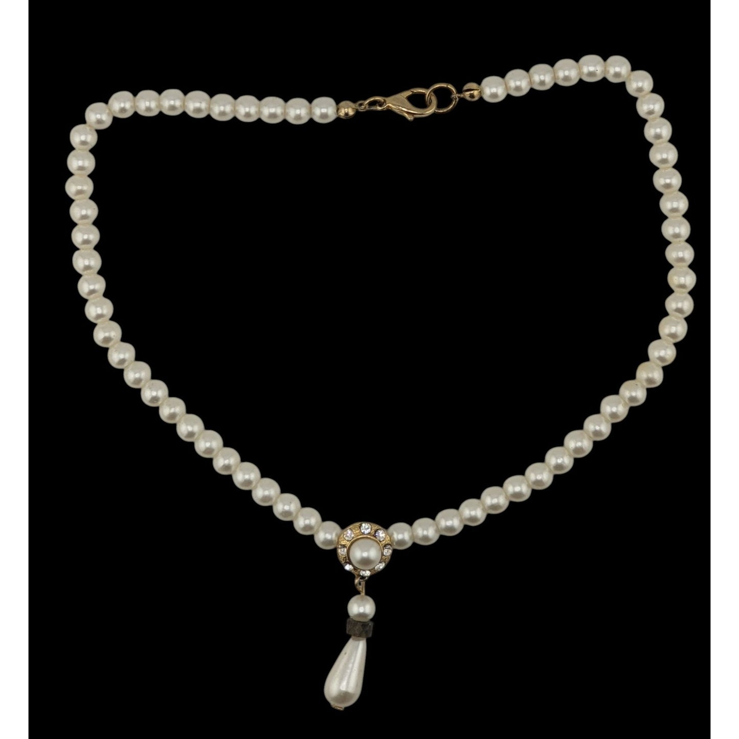 Vintage Bridal Faux Pearl Necklace With Rhinestone Accents
