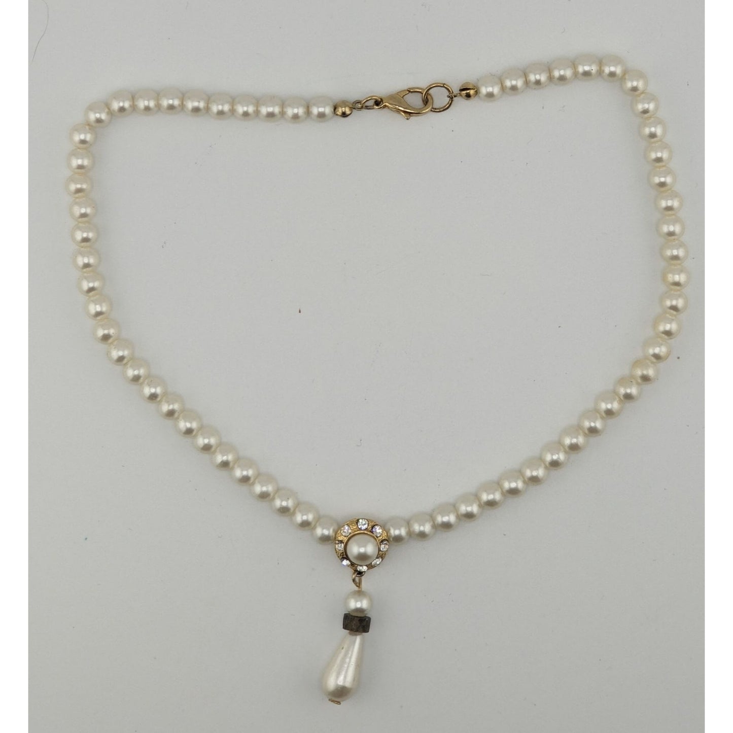 Vintage Bridal Faux Pearl Necklace With Rhinestone Accents