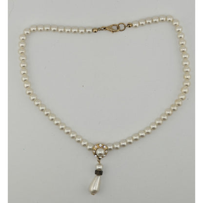 Vintage Bridal Faux Pearl Necklace With Rhinestone Accents