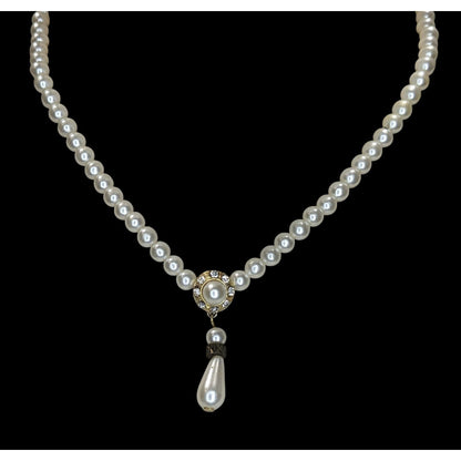 Vintage Bridal Faux Pearl Necklace With Rhinestone Accents