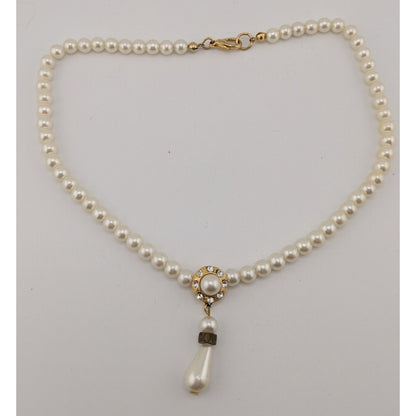 Vintage Bridal Faux Pearl Necklace With Rhinestone Accents