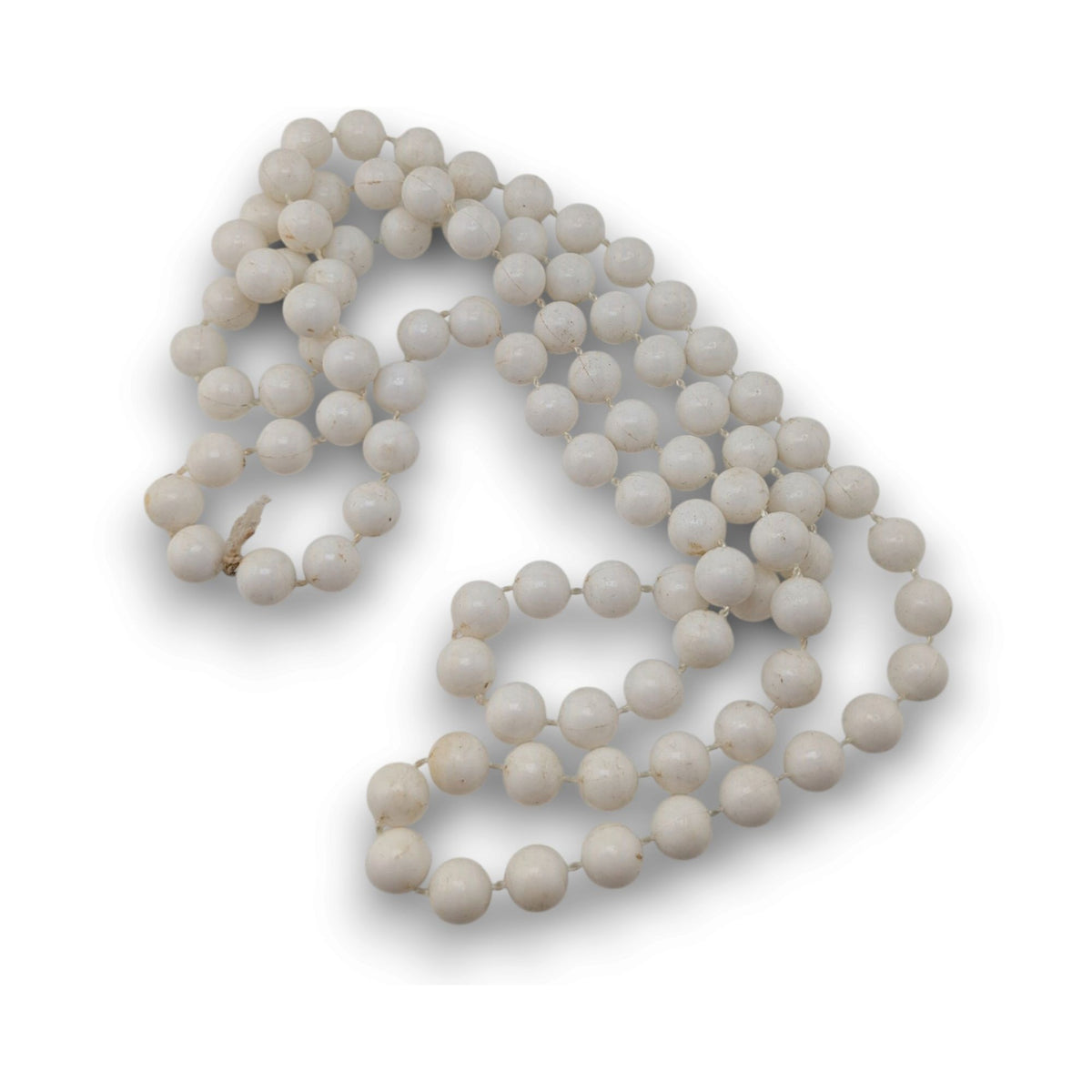 Retro Mod White Plastic Beaded Long Knotted Necklace 34 Inch