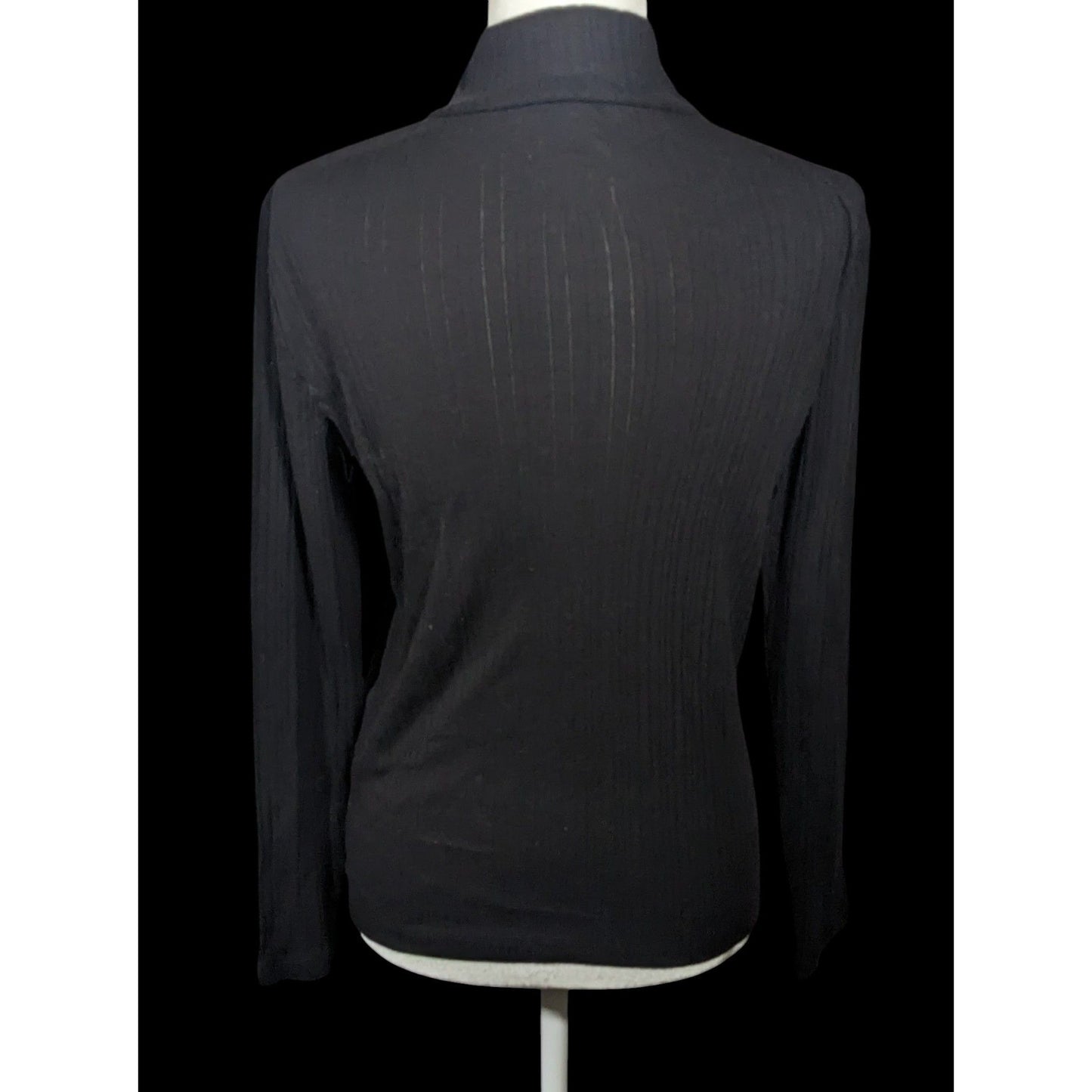 Croft & Barrow Preppy Black Mock Neck Top With Gold Button Shoulder Accents Size Medium