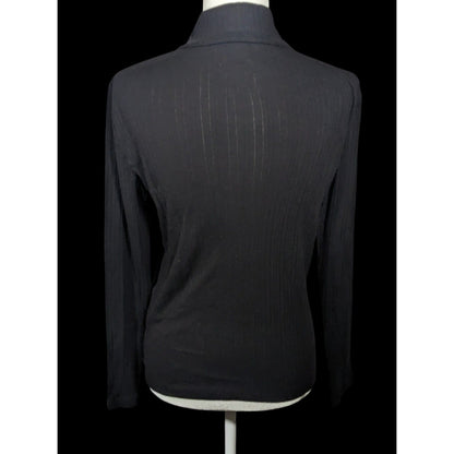 Croft & Barrow Preppy Black Mock Neck Top With Gold Button Shoulder Accents Size Medium