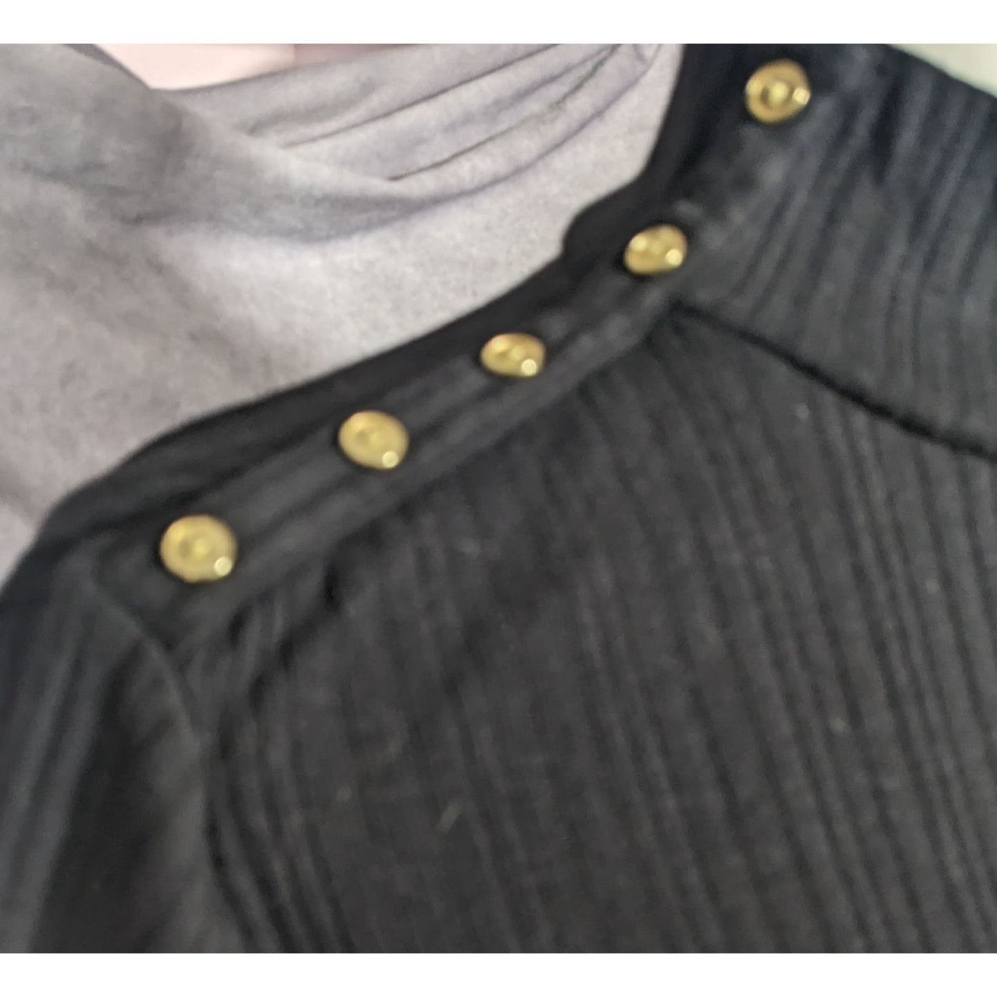 Croft & Barrow Preppy Black Mock Neck Top With Gold Button Shoulder Accents Size Medium