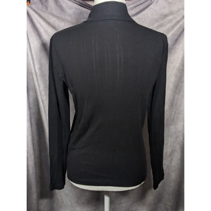 Croft & Barrow Preppy Black Mock Neck Top With Gold Button Shoulder Accents Size Medium