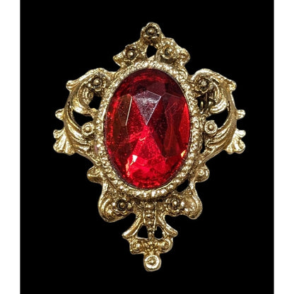 Vintage Victorian Style Red And Gold Gemmed Vampire Brooch