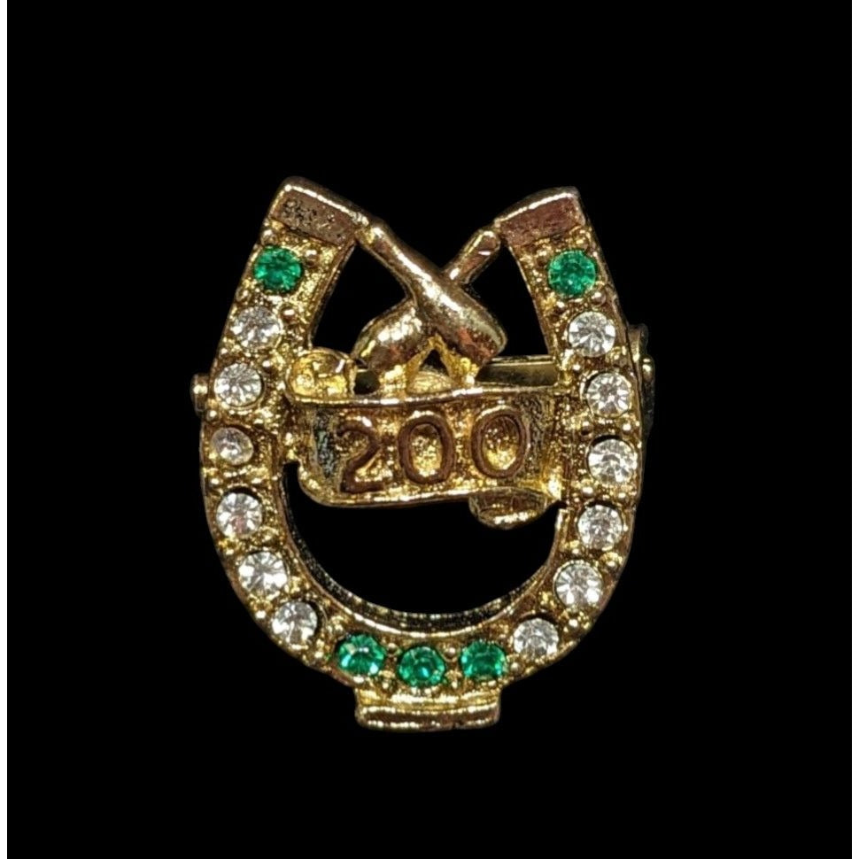 Vintage Bowling 200 Club Horseshoe Rhinestone Gold Tone Brooch Pin 1 Inch