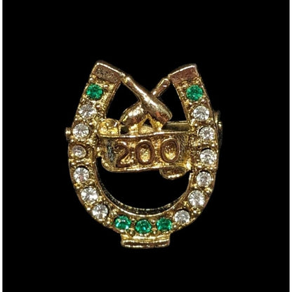 Vintage Bowling 200 Club Horseshoe Rhinestone Gold Tone Brooch Pin 1 Inch
