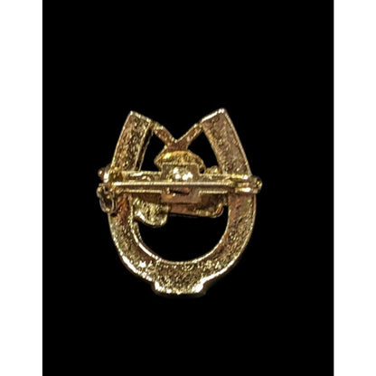 Vintage Bowling 200 Club Horseshoe Rhinestone Gold Tone Brooch Pin 1 Inch