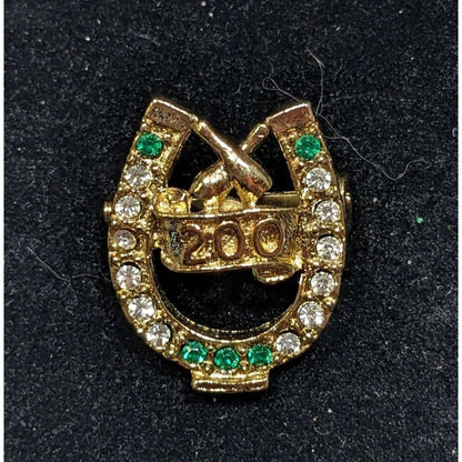 Vintage Bowling 200 Club Horseshoe Rhinestone Gold Tone Brooch Pin 1 Inch
