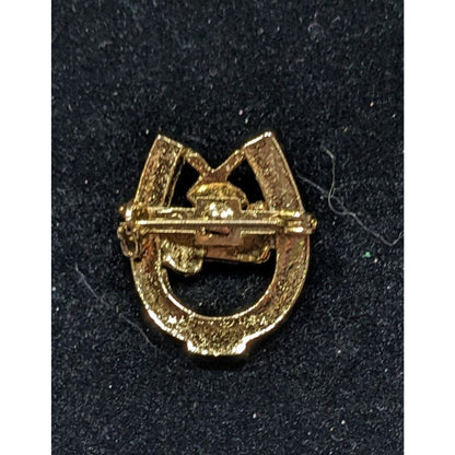 Vintage Bowling 200 Club Horseshoe Rhinestone Gold Tone Brooch Pin 1 Inch