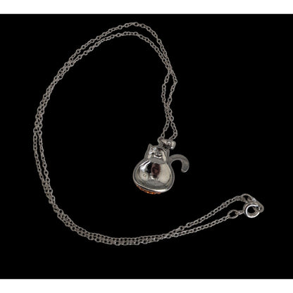Goth Witchy Halloween Black Cat Pumpkin Rhinestone Pendant Necklace
