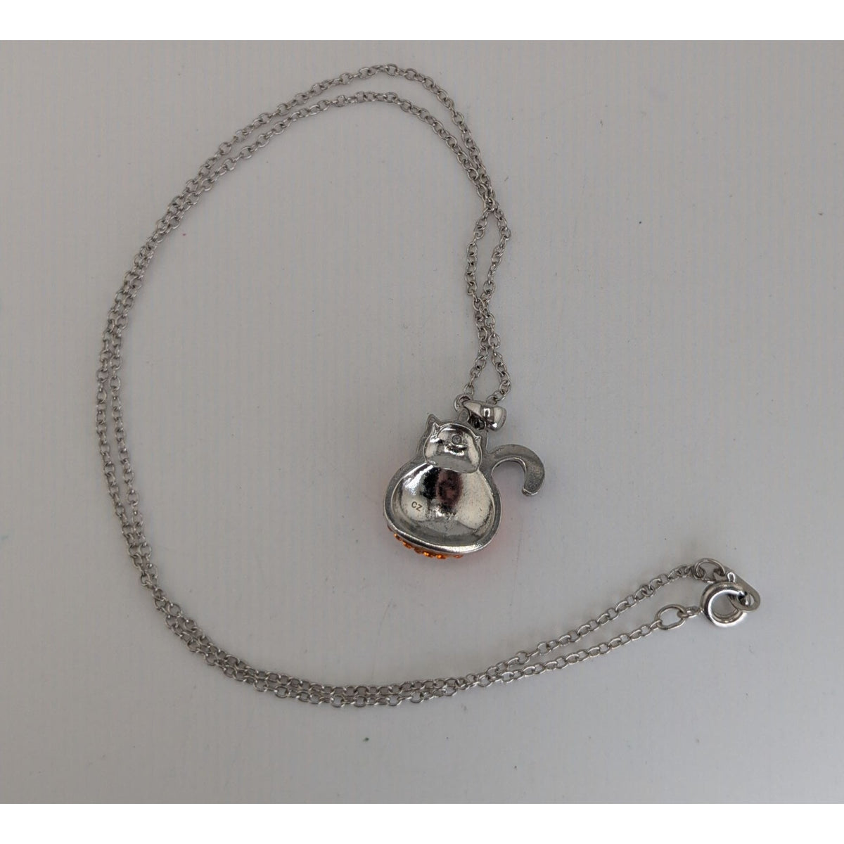 Goth Witchy Halloween Black Cat Pumpkin Rhinestone Pendant Necklace