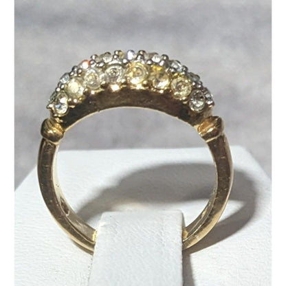 Elegant Glam Triple Crystal Layer Gold Tone Ring Size 5