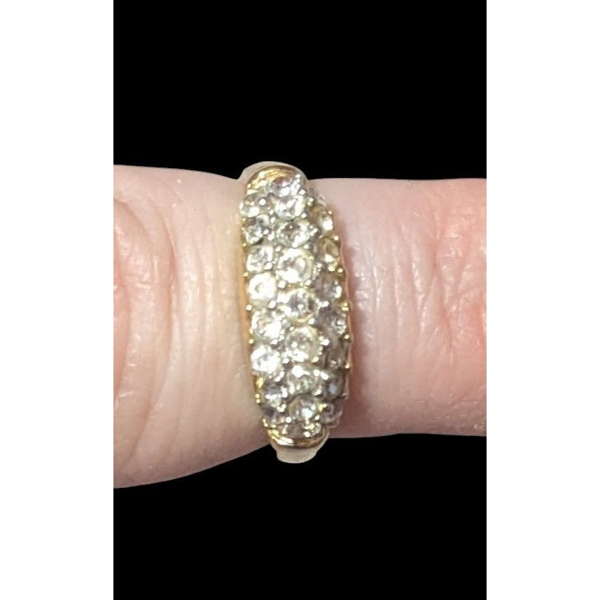 Elegant Glam Triple Crystal Layer Gold Tone Ring Size 5