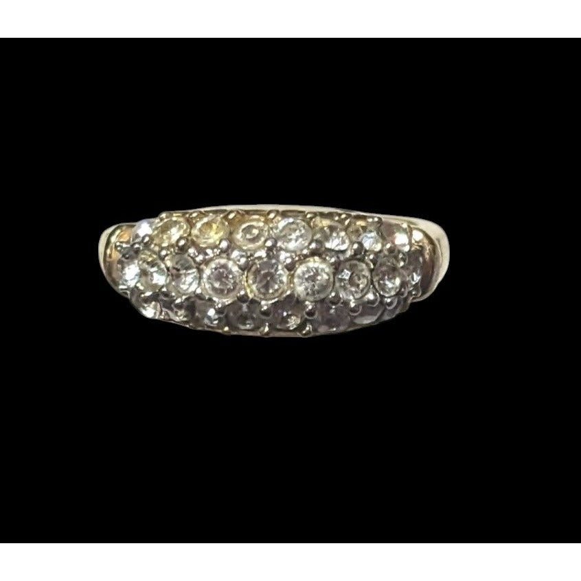 Elegant Glam Triple Crystal Layer Gold Tone Ring Size 5