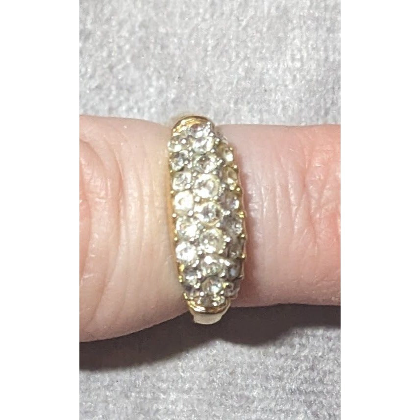 Elegant Glam Triple Crystal Layer Gold Tone Ring Size 5