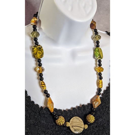 Vintage Earthy Multicolor Glass & Stone Beaded Necklace