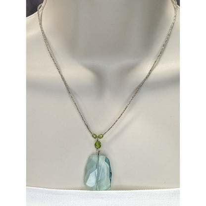 Baked Beads Aqua Glass Pendant Necklace