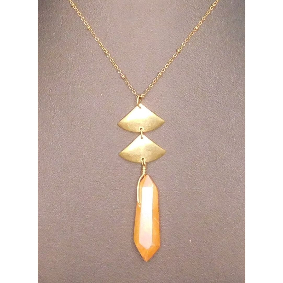 Abstract Geometric Necklace With Orange Stone Pillar