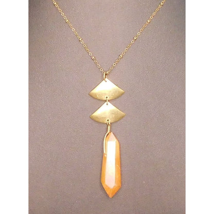Abstract Geometric Necklace With Orange Stone Pillar