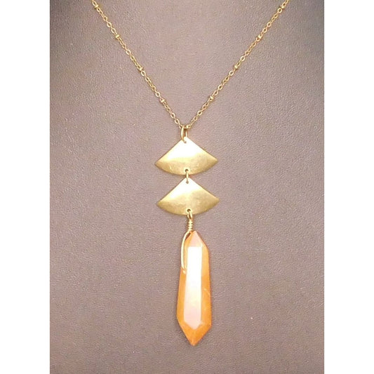 Abstract Geometric Necklace With Orange Stone Pillar