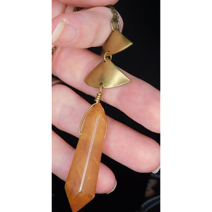 Abstract Geometric Necklace With Orange Stone Pillar