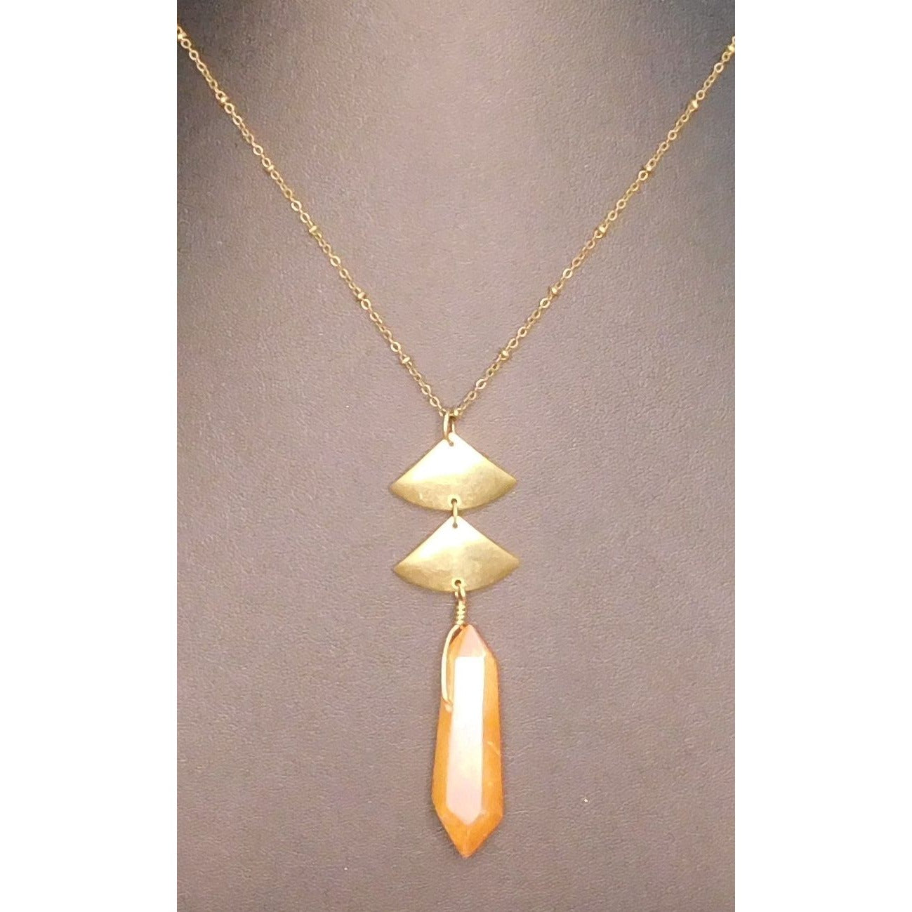 Abstract Geometric Necklace With Orange Stone Pillar