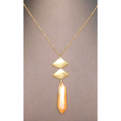 Abstract Geometric Necklace With Orange Stone Pillar